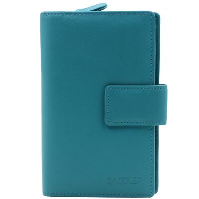 SADDLER "GEORGIE" Womens Luxurious Real Leather Large  Bifold Purse Wallet with Centre Zipper Coin Purse | Designer Ladies Clutch Perfect for ID Coins Notes Debit Travel Cards | Gift Boxed - Teal