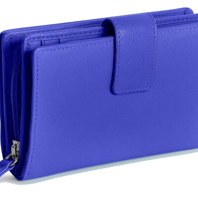 SADDLER "GEORGIE" Womens Luxurious Real Leather Large  Bifold Purse Wallet with Centre Zipper Coin Purse | Designer Ladies Clutch Perfect for ID Coins Notes Debit Travel Cards | Gift Boxed - Purple