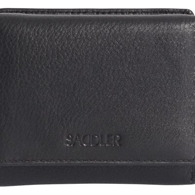 SADDLER "CARLA" Womens Luxurious Real Leather Trifold RFID Credit Card Wallet With Large Zippered Coin Pocket | Designer Ladies Purse - Perfect for ID Coins Notes Debit Travel Cards | Gift Boxed - Black
