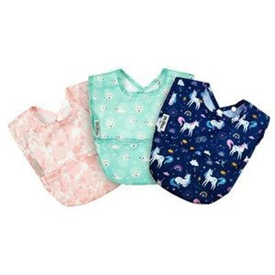 Lot de 3 bavoirs à poche en nylon facile à nettoyer fille