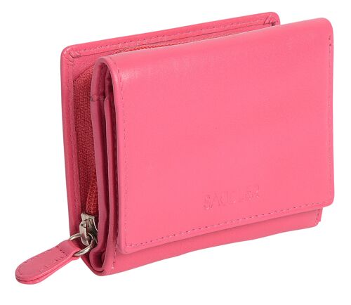 SADDLER "CARLA" Womens Luxurious Real Leather Trifold RFID Credit Card Wallet With Large Zippered Coin Pocket | Designer Ladies Purse - Perfect for ID Coins Notes Debit Travel Cards | Gift Boxed - Fuchsia