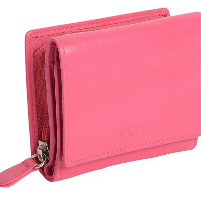 SADDLER "CARLA" Portefeuille pour cartes de crédit RFID à trois volets en cuir véritable luxueux pour femmes avec grande poche à monnaie zippée | Designer Ladies Purse - Parfait pour les pièces d'identité Notes Cartes de débit | Coffret cadeau - Fuchsia