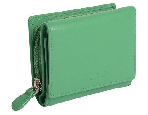 SADDLER "CARLA" Womens Luxurious Real Leather Trifold RFID Credit Card Wallet With Large Zippered Coin Pocket | Designer Ladies Purse - Perfect for ID Coins Notes Debit Travel Cards | Gift Boxed - Green