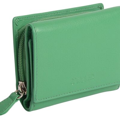 SADDLER "CARLA" Portefeuille pour cartes de crédit RFID à trois volets en cuir véritable luxueux pour femmes avec grande poche à monnaie zippée | Designer Ladies Purse - Parfait pour les pièces d'identité Notes Cartes de débit | Coffret cadeau - Vert