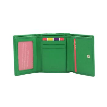 SADDLER "CARLA" Portefeuille pour cartes de crédit RFID à trois volets en cuir véritable luxueux pour femmes avec grande poche à monnaie zippée | Designer Ladies Purse - Parfait pour les pièces d'identité Notes Cartes de débit | Coffret cadeau - Vert 2