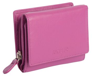 SADDLER "CARLA" Portefeuille pour cartes de crédit RFID à trois volets en cuir véritable luxueux pour femmes avec grande poche à monnaie zippée | Designer Ladies Purse - Parfait pour les pièces d'identité Notes Cartes de débit | Coffret cadeau - Magenta 1