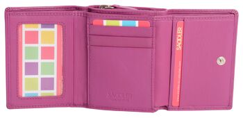 SADDLER "CARLA" Portefeuille pour cartes de crédit RFID à trois volets en cuir véritable luxueux pour femmes avec grande poche à monnaie zippée | Designer Ladies Purse - Parfait pour les pièces d'identité Notes Cartes de débit | Coffret cadeau - Magenta 3