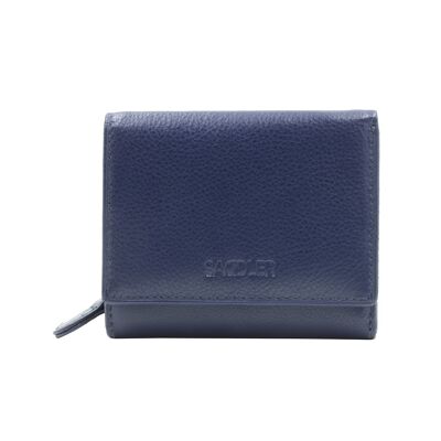 SADDLER "CARLA" Womens Luxurious Real Leather Trifold RFID Credit Card Wallet With Large Zippered Coin Pocket | Designer Ladies Purse - Perfect for ID Coins Notes Debit Travel Cards | Gift Boxed - Navy