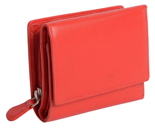 SADDLER "CARLA" Womens Luxurious Real Leather Trifold RFID Credit Card Wallet With Large Zippered Coin Pocket | Designer Ladies Purse - Perfect for ID Coins Notes Debit Travel Cards | Gift Boxed - Red