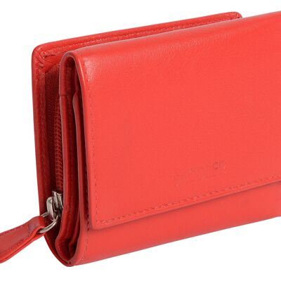 SADDLER "CARLA" Portefeuille pour cartes de crédit RFID à trois volets en cuir véritable luxueux pour femmes avec grande poche à monnaie zippée | Designer Ladies Purse - Parfait pour les pièces d'identité Notes Cartes de débit | Coffret cadeau - Rouge