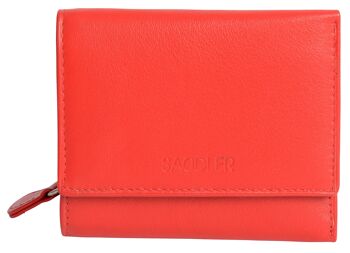 SADDLER "CARLA" Portefeuille pour cartes de crédit RFID à trois volets en cuir véritable luxueux pour femmes avec grande poche à monnaie zippée | Designer Ladies Purse - Parfait pour les pièces d'identité Notes Cartes de débit | Coffret cadeau - Rouge 2