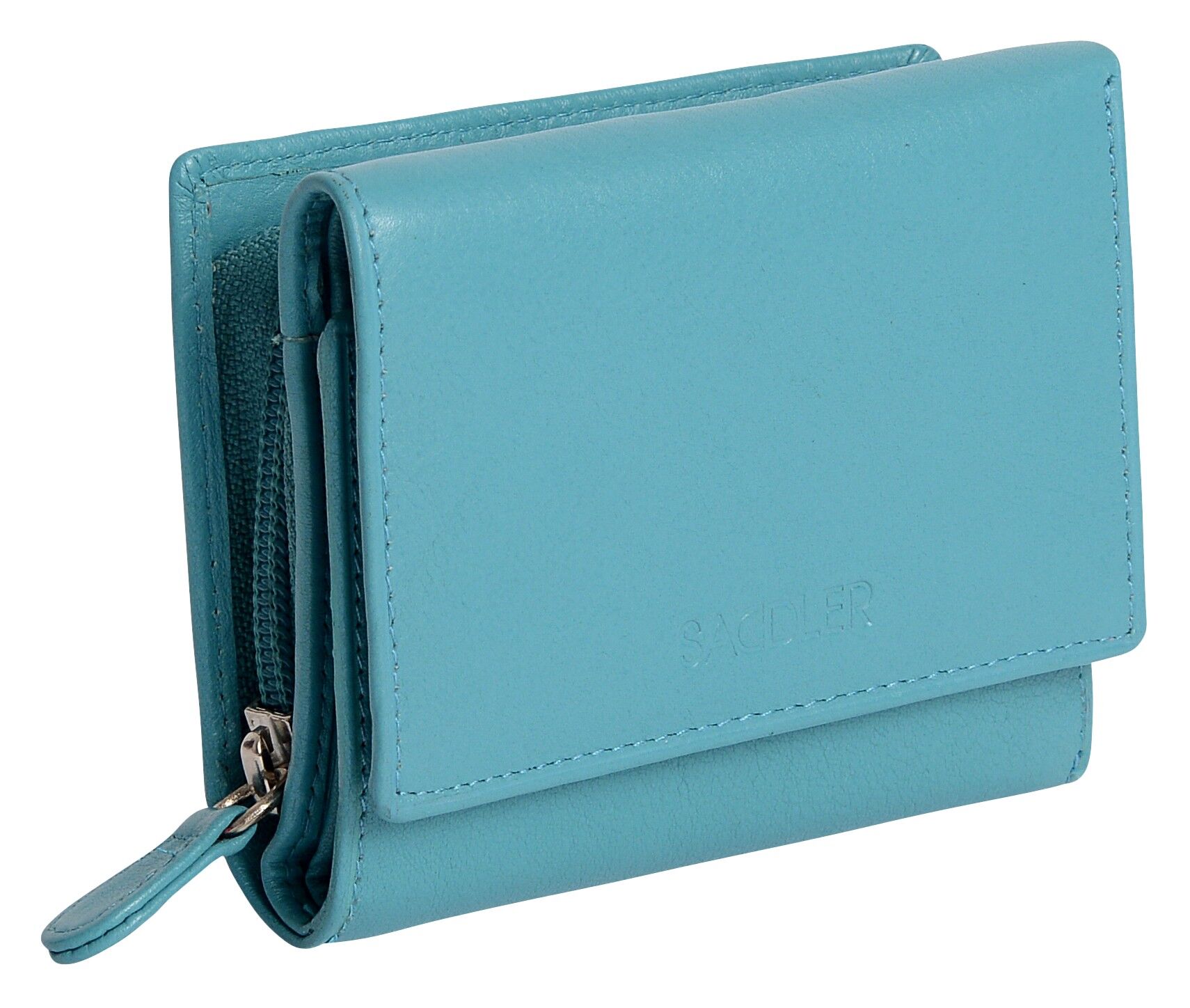 SADDLER "CARLA" Portafoglio per carte di credito RFID a tre ante in vera pelle di lusso da donna con grande tasca portamonete con cerniera | Borsellino da donna di design - Perfetto per carte d'identità, monete, banconote, carte di debito da viaggio | Confezione regalo - Teal