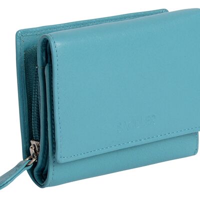 SADDLER "CARLA" Womens Luxurious Real Leather Trifold RFID Credit Card Wallet With Large Zippered Coin Pocket | Designer Ladies Purse - Perfect for ID Coins Notes Debit Travel Cards | Gift Boxed - Teal