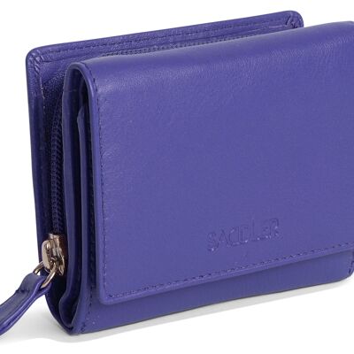 SADDLER "CARLA" Womens Luxurious Real Leather Trifold RFID Credit Card Wallet With Large Zippered Coin Pocket | Designer Ladies Purse - Perfect for ID Coins Notes Debit Travel Cards | Gift Boxed - Purple