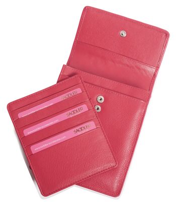 SADDLER "SARA" Sac à main de voyage en cuir véritable pour femme avec porte-carte de crédit amovible | Designer Sling Bag - Parfait pour téléphone portable, passeport, toutes les cartes | Coffret cadeau - Fuchsia 3