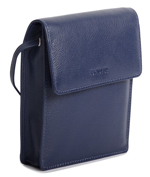 SADDLER "SARA" Womens Compact Real Leather Cross Body Travel Purse With Removable Credit Card Holder | Designer Sling Bag - Perfect for Cell phone, Passport, All Cards | Gift Boxed - Navy