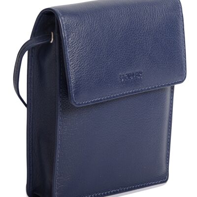 SADDLER "SARA" Borsa da viaggio a tracolla compatta da donna in vera pelle con porta carte di credito rimovibile | Borsa a tracolla di design - perfetta per cellulare, passaporto, tutte le carte | Confezione regalo - Navy