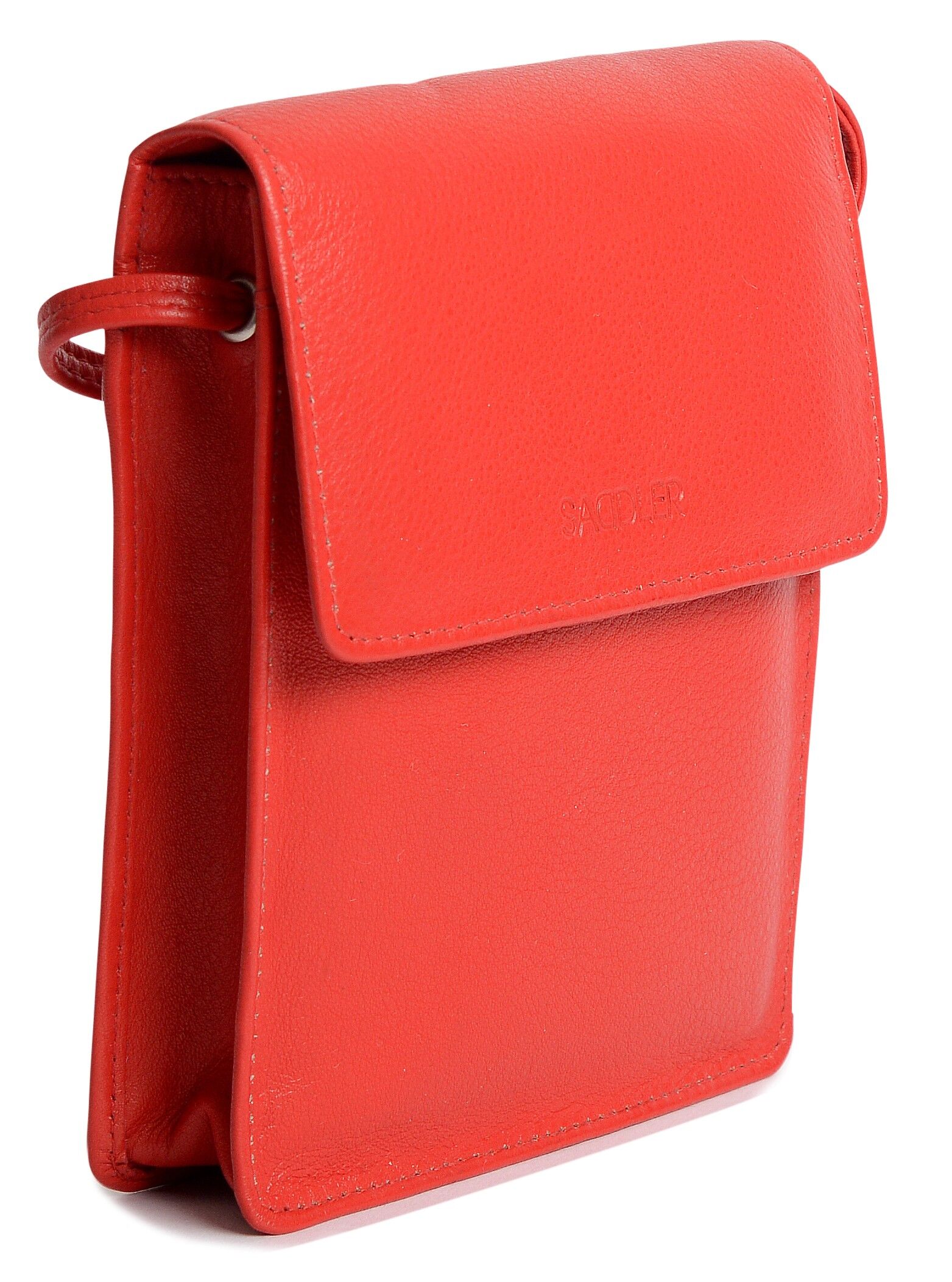 SADDLER "SARA" Borsa da viaggio a tracolla compatta da donna in vera pelle con porta carte di credito rimovibile | Borsa a tracolla di design - perfetta per cellulare, passaporto, tutte le carte | Confezione regalo - Rosso