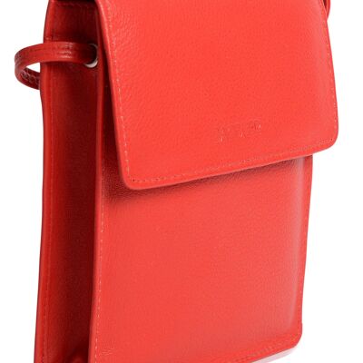 SADDLER "SARA" Monedero de viaje compacto de piel auténtica cruzada para mujer con tarjetero extraíble | Bolso bandolera de diseñador: perfecto para teléfono celular, pasaporte, todas las tarjetas | Caja de regalo - Rojo