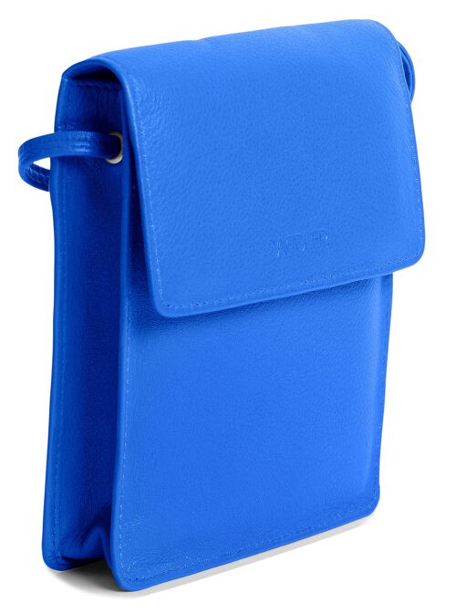 SADDLER "SARA" Womens Compact Real Leather Cross Body Travel Purse With Removable Credit Card Holder | Designer Sling Bag - Perfect for Cell phone, Passport, All Cards | Gift Boxed - Blue