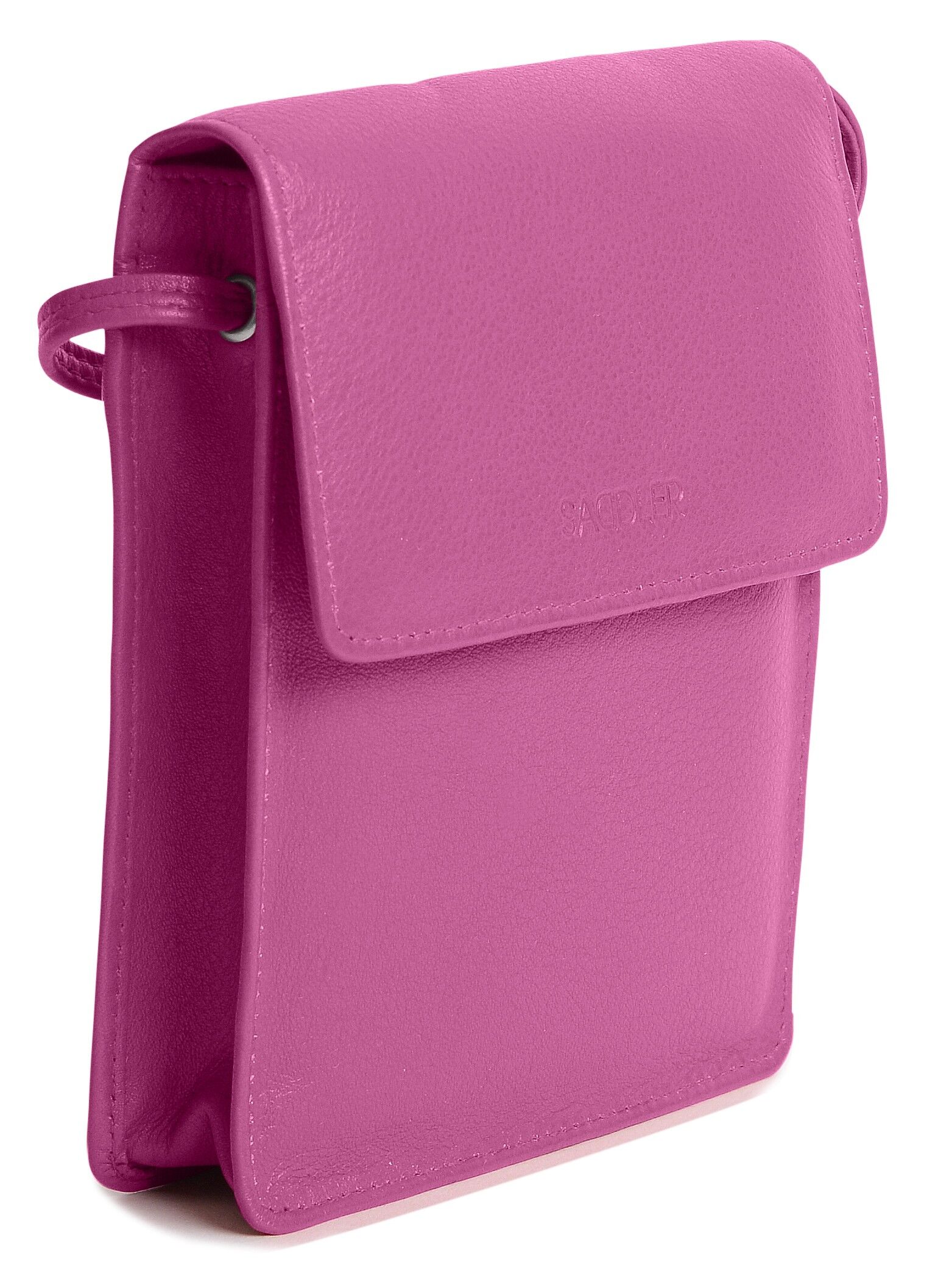 SADDLER "SARA" Borsa da viaggio a tracolla compatta da donna in vera pelle con porta carte di credito rimovibile | Borsa a tracolla di design - perfetta per cellulare, passaporto, tutte le carte | Confezione regalo - Magenta