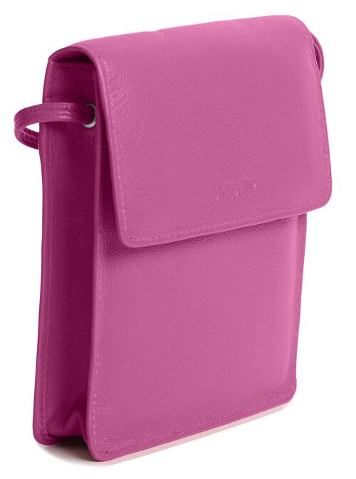 SADDLER "SARA" Womens Compact Real Leather Cross Body Travel Purse With Removable Credit Card Holder | Designer Sling Bag - Perfect for Cell phone, Passport, All Cards | Gift Boxed - Magenta