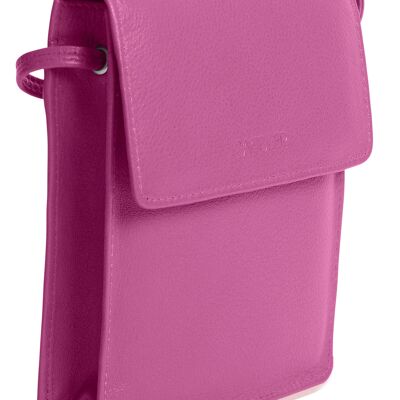 SADDLER "SARA" Monedero de viaje compacto de piel auténtica cruzada para mujer con tarjetero extraíble | Bolso bandolera de diseñador: perfecto para teléfono celular, pasaporte, todas las tarjetas | Caja de regalo - Magenta