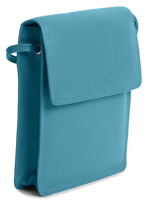 SADDLER "SARA" Womens Compact Real Leather Cross Body Travel Purse With Removable Credit Card Holder | Designer Sling Bag - Perfect for Cell phone, Passport, All Cards | Gift Boxed - Teal