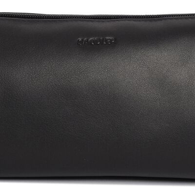 SADDLER "MEGAN" Bolso de maquillaje con cremallera superior de cuero real de gran capacidad para mujer | Organizador en bolsa de viaje cosmético para mujer de diseñador | Caja de regalo - Negro