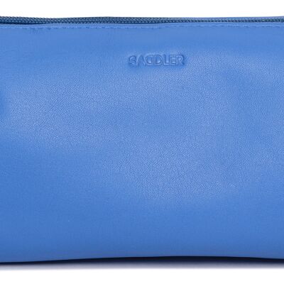 SADDLER "MEGAN" Womens Large Capacity Real Leather Zip Top Makeup Bag | Designer Ladies Cosmetic Travel In-Bag Organizer | Gift boxed - Blue