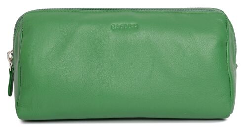 SADDLER "MEGAN" Womens Large Capacity Real Leather Zip Top Makeup Bag | Designer Ladies Cosmetic Travel In-Bag Organizer | Gift boxed - Green