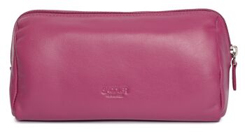 SADDLER "MEGAN" Trousse de maquillage zippée en cuir véritable grande capacité pour femmes | Organisateur dans le sac de voyage cosmétique Designer Ladies | Coffret cadeau - Magenta 3