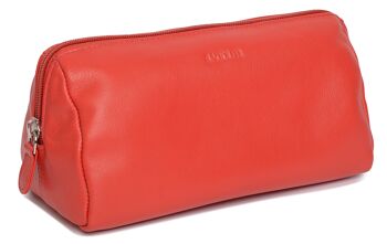 SADDLER "MEGAN" Trousse de maquillage zippée en cuir véritable grande capacité pour femmes | Organisateur dans le sac de voyage cosmétique Designer Ladies | Coffret cadeau - Rouge 1