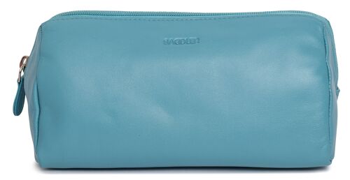 SADDLER "MEGAN" Womens Large Capacity Real Leather Zip Top Makeup Bag | Designer Ladies Cosmetic Travel In-Bag Organizer | Gift boxed - Teal