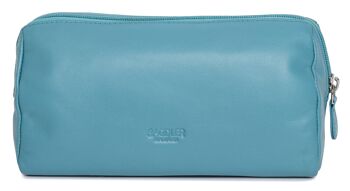 SADDLER "MEGAN" Trousse de maquillage zippée en cuir véritable grande capacité pour femmes | Organisateur dans le sac de voyage cosmétique Designer Ladies | Coffret cadeau - Sarcelle 3