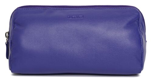 SADDLER "MEGAN" Womens Large Capacity Real Leather Zip Top Makeup Bag | Designer Ladies Cosmetic Travel In-Bag Organizer | Gift boxed - Purple