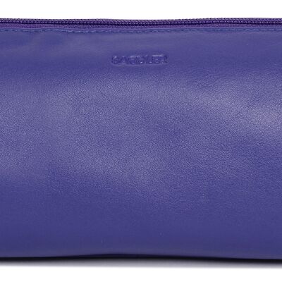 SADDLER "MEGAN" Womens Large Capacity Real Leather Zip Top Makeup Bag | Designer Ladies Cosmetic Travel In-Bag Organizer | Gift boxed - Purple