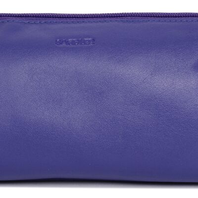 SADDLER "MEGAN" Womens Large Capacity Real Leather Zip Top Makeup Bag | Designer Ladies Cosmetic Travel In-Bag Organizer | Gift boxed - Purple