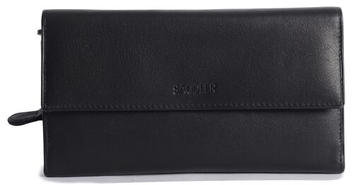 SADDLER "ELLA" Womens Large Luxurious Real Leather Credit Card Wallet | Designer Ladies Clutch with Zipper Purse | Perfect for Notes ID Pass Debit Credit Travel Cards| Gift Boxed - Black