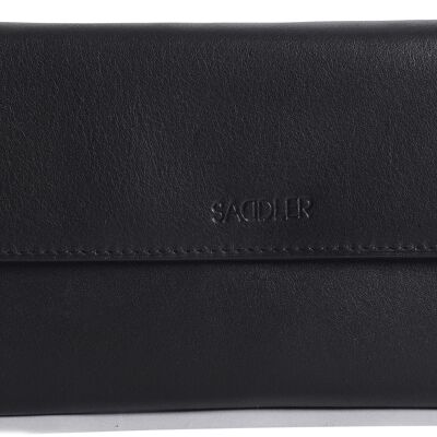 SADDLER "ELLA" Portafoglio da donna grande e lussuoso in vera pelle per carte di credito | Pochette da donna di design con borsa con cerniera | Perfetto per Notes ID Pass Debito Carte di credito da viaggio| Confezione regalo - Nero