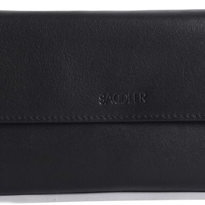SADDLER "ELLA" Womens Large Luxurious Real Leather Credit Card Wallet | Designer Ladies Clutch with Zipper Purse | Perfect for Notes ID Pass Debit Credit Travel Cards| Gift Boxed - Black
