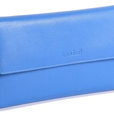SADDLER "ELLA" Womens Large Luxurious Real Leather Credit Card Wallet | Designer Ladies Clutch with Zipper Purse | Perfect for Notes ID Pass Debit Credit Travel Cards| Gift Boxed - Blue