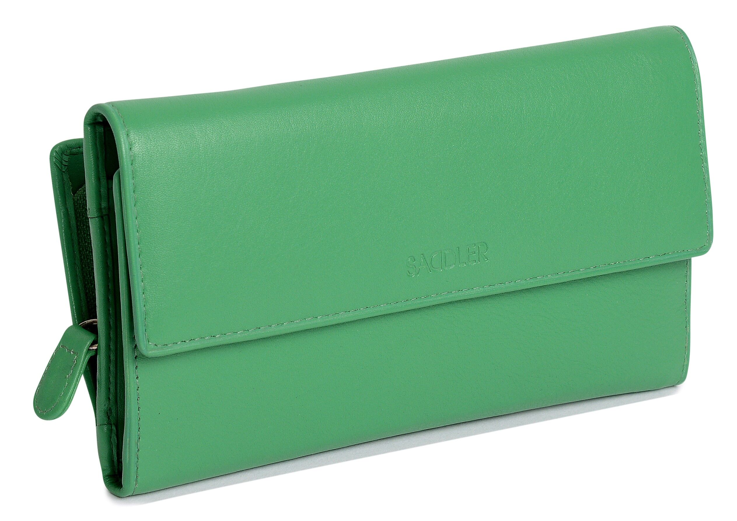 SADDLER "ELLA" Portafoglio da donna grande e lussuoso in vera pelle per carte di credito | Pochette da donna di design con borsa con cerniera | Perfetto per Notes ID Pass Debito Carte di credito da viaggio| Confezione regalo - Verde