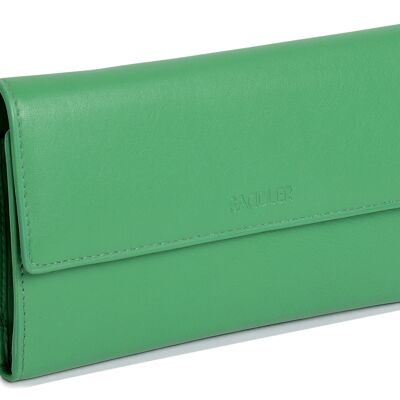 SADDLER "ELLA" Cartera para tarjeta de crédito grande y lujosa de cuero auténtico para mujer | Clutch de diseñador para mujer con monedero con cremallera | Perfecto para tarjetas de viaje Notes ID Pass Débito Crédito | Caja de regalo - Verde