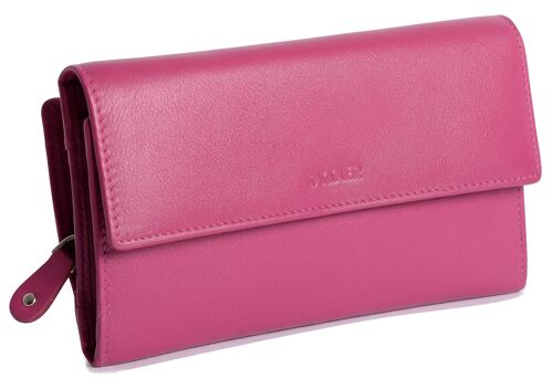 SADDLER "ELLA" Womens Large Luxurious Real Leather Credit Card Wallet | Designer Ladies Clutch with Zipper Purse | Perfect for Notes ID Pass Debit Credit Travel Cards| Gift Boxed - Magenta