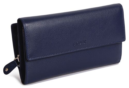 SADDLER "ELLA" Womens Large Luxurious Real Leather Credit Card Wallet | Designer Ladies Clutch with Zipper Purse | Perfect for Notes ID Pass Debit Credit Travel Cards| Gift Boxed - Navy