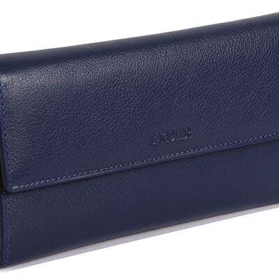 SADDLER "ELLA" Womens Large Luxurious Real Leather Credit Card Wallet | Designer Ladies Clutch with Zipper Purse | Perfect for Notes ID Pass Debit Credit Travel Cards| Gift Boxed - Navy