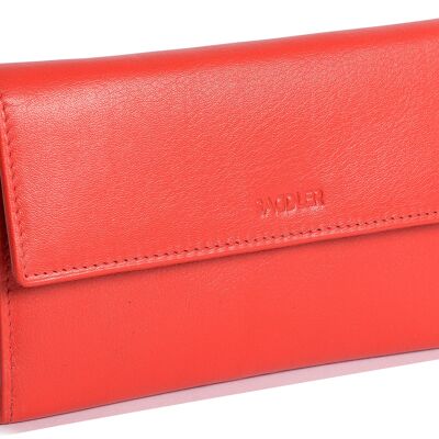 SADDLER "ELLA" Womens Large Luxurious Real Leather Credit Card Wallet | Designer Ladies Clutch with Zipper Purse | Perfect for Notes ID Pass Debit Credit Travel Cards| Gift Boxed - Red
