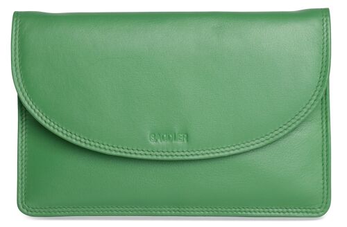 SADDLER "ISABELLE" Womens Soft Leather Slim Cross Body Purse and Mag Snap Closure | Ladies Sling Bag - Perfect for Cell Phone, Passport, Travel Cards | Gift Boxed - Green