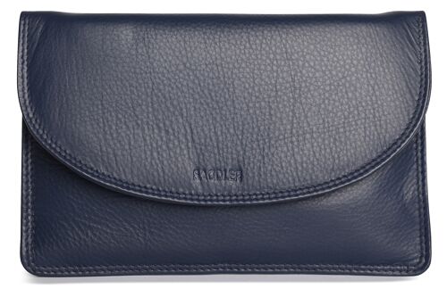 SADDLER "ISABELLE" Womens Soft Leather Slim Cross Body Purse and Mag Snap Closure | Ladies Sling Bag - Perfect for Cell Phone, Passport, Travel Cards | Gift Boxed - Navy